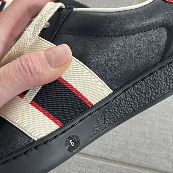 GUCCI Ace Stripe Sneakers Shoes Size 6 Black NEW Casual Streetwear Designer - Picture 14 of 16